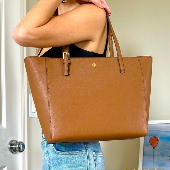 NEW Tory Burch bag tote brown camel tan leather gold tone hardware NWT. - Picture 3 of 12
